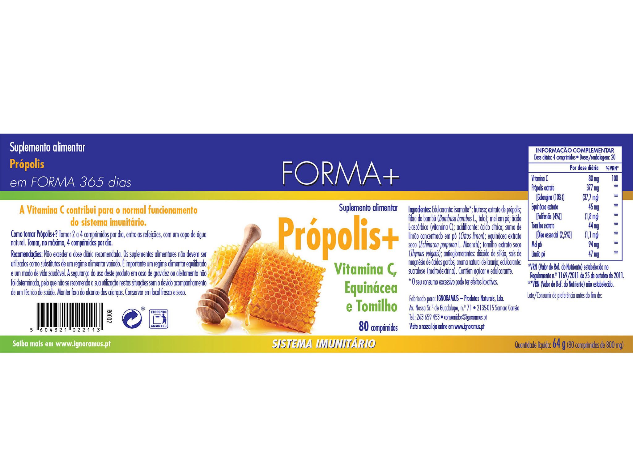 SUPLEMENTO FORMA+ PROP&Oacute;LIS VITAMINA C EQUIN&Aacute;CEA 80 COMP image number 1
