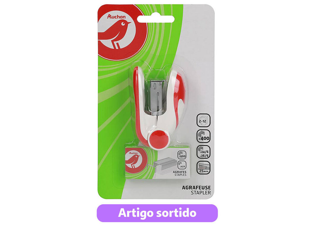 CONJUNTO DE MINI AGRAFADOR 24/6-26/6 AUCHAN E CAIXA COM 400 AGRAFOS CORES SORTIDAS image number 9