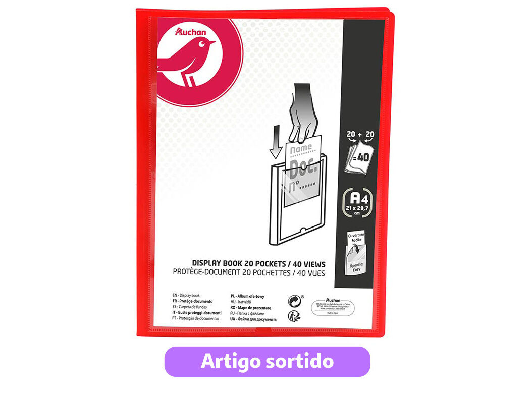 PORTF&Oacute;LIO AUCHAN A4 20+20 BOLSAS CORES SORTIDAS