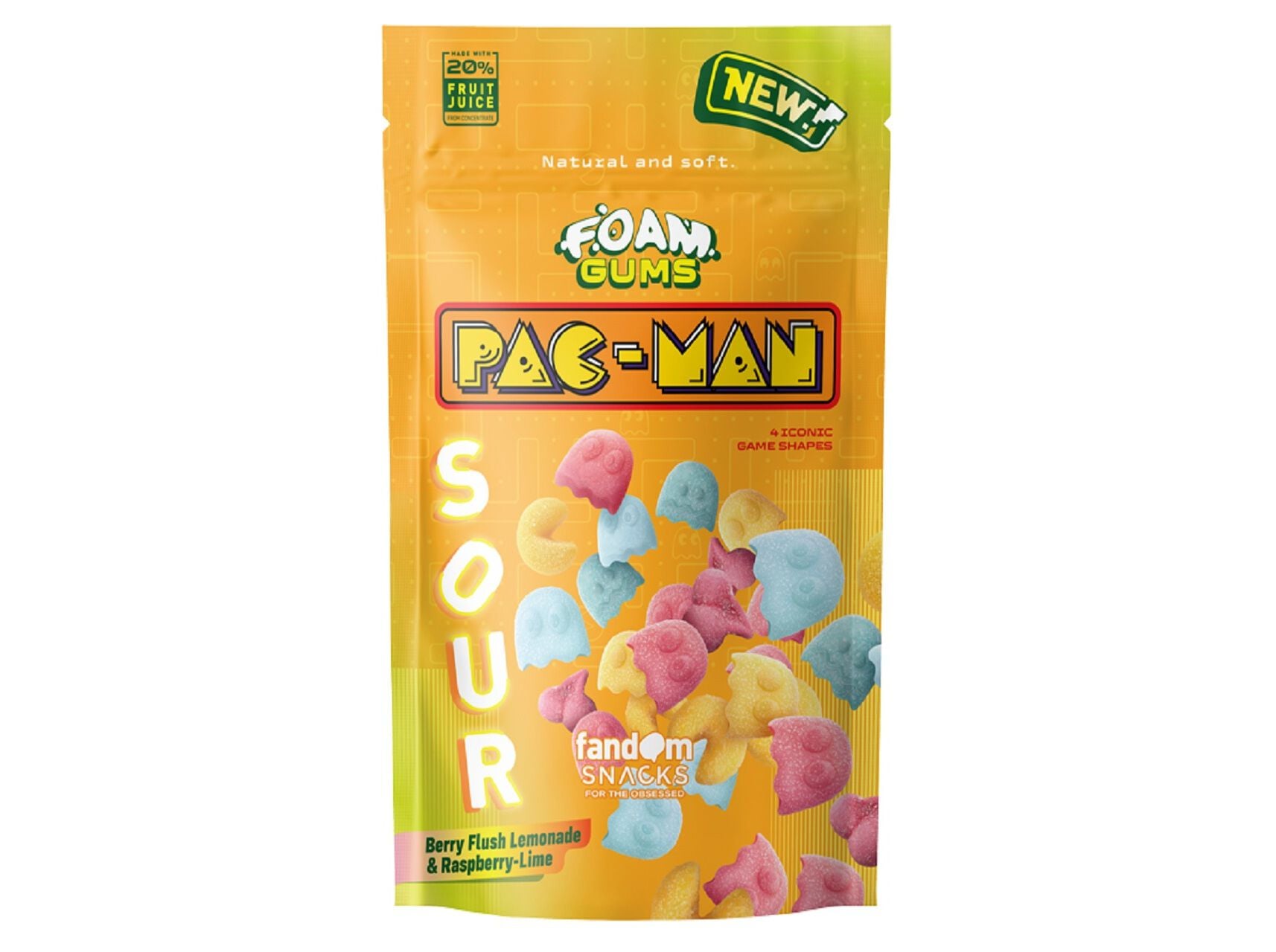 GOMAS PAC-MAN SOUR GUMS BERRY FLUSH LEMONADE & RASPBERRY-LIME 125G image number 0
