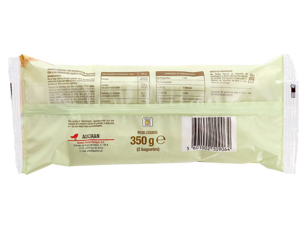 BAGUETE DE ALHO AUCHAN ULTRACONGELADO 2UN 350G image number 1