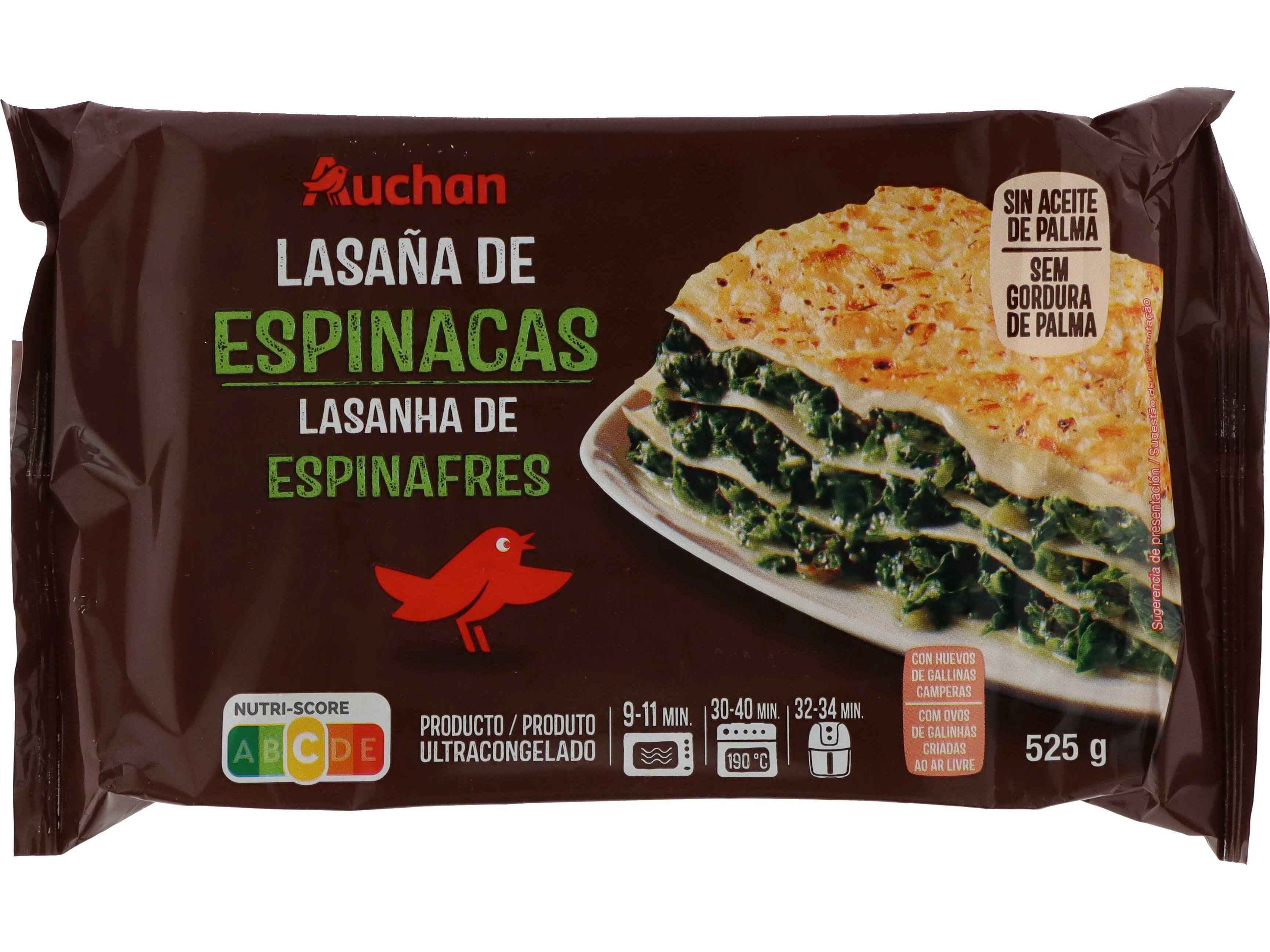 LASANHA DE ESPINAFRES AUCHAN ULTRACONGELADO 525G