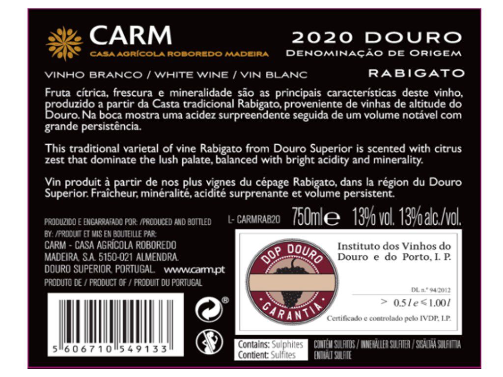 VINHO BRANCO CARM RABIGATO 0.75L image number 1