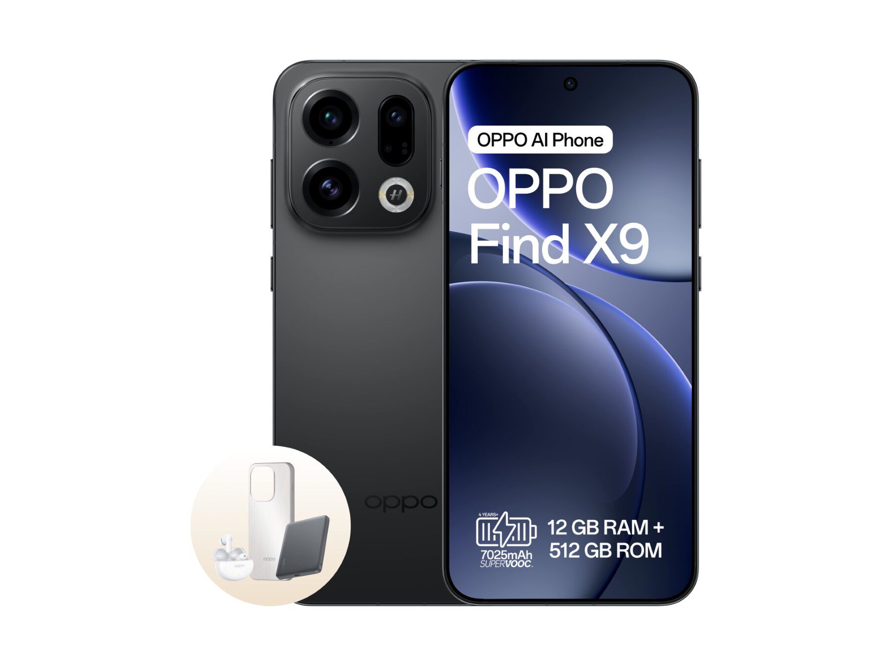 BUNDLE SMARTPHONE OPPO FIND X9 (6.59'' 12 GB 512 GB PRETO) + EARBUDS ENCO AIR 4 + POWERBANK + CAPA image number 0