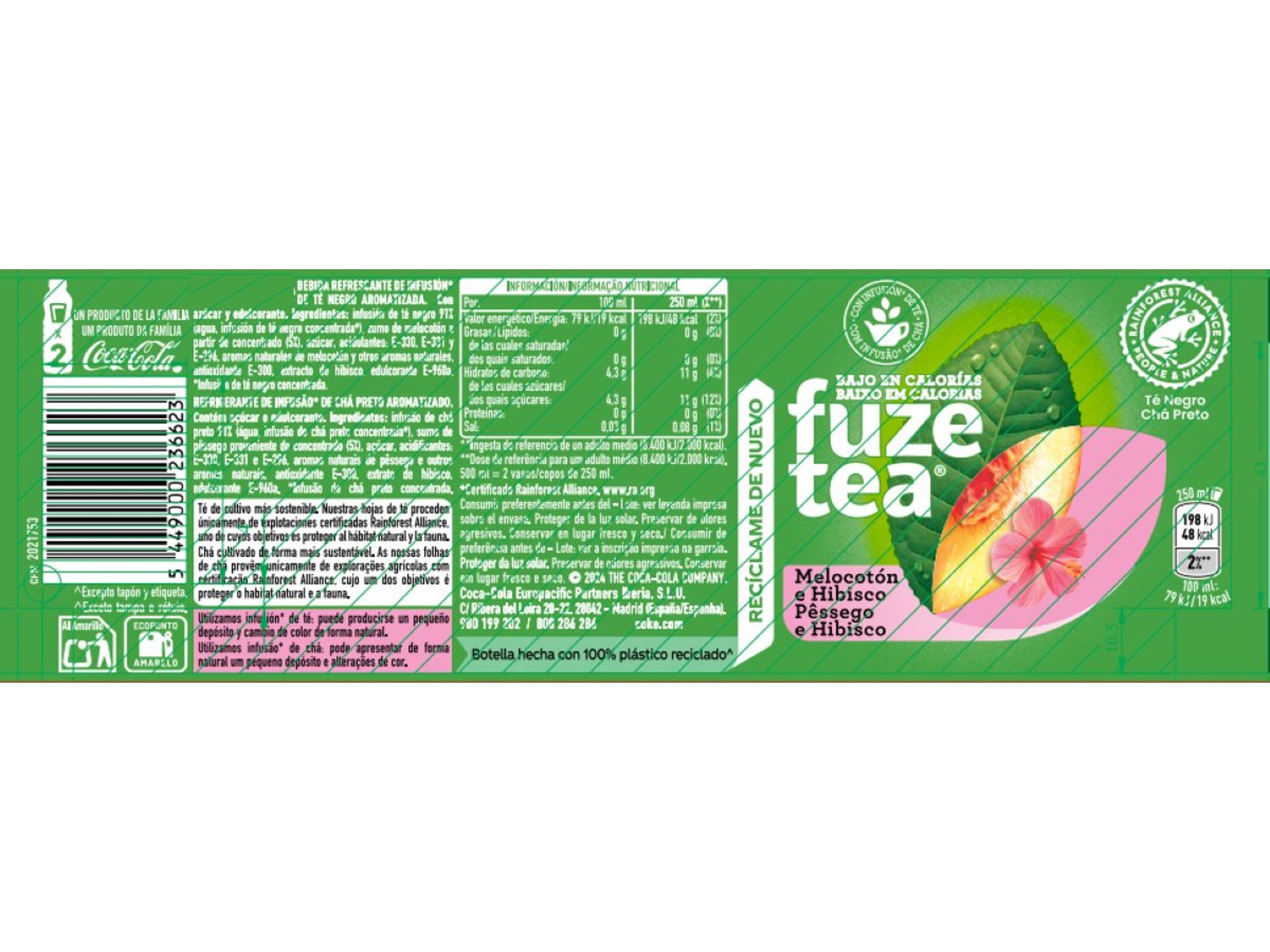 ICE TEA FUZE TEA P&Ecirc;SSEGO-HIBISCO 1L image number 2