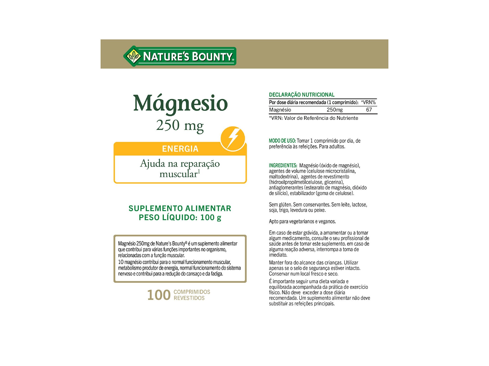 SUPLEMENTO NATURE?S BOUNTY MAGN&Eacute;SIO 250MG 100 CMP image number 2
