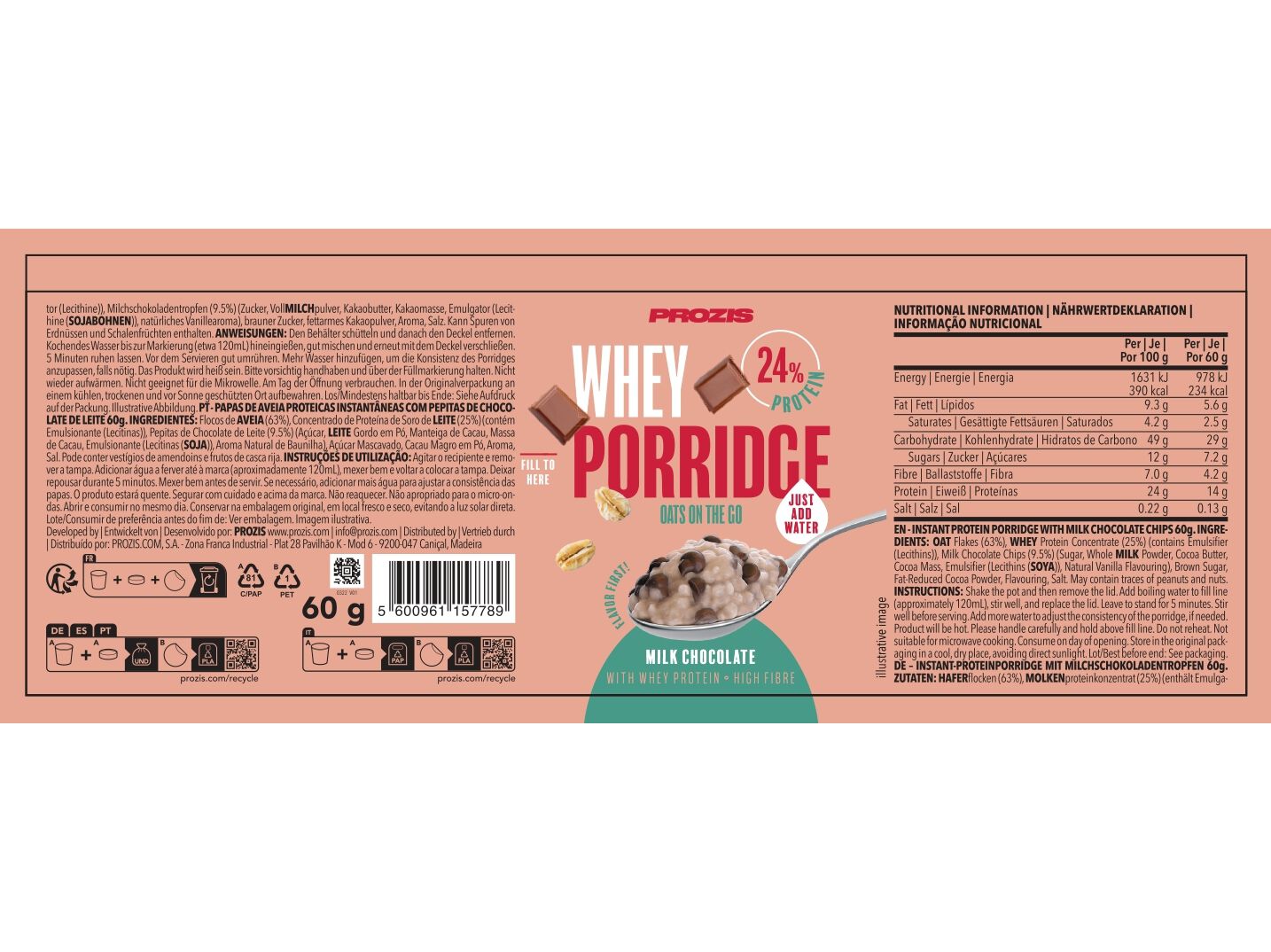 PAPAS DE AVEIA COM WHEY PROZIS CHOCOLATE 60 G image number 3