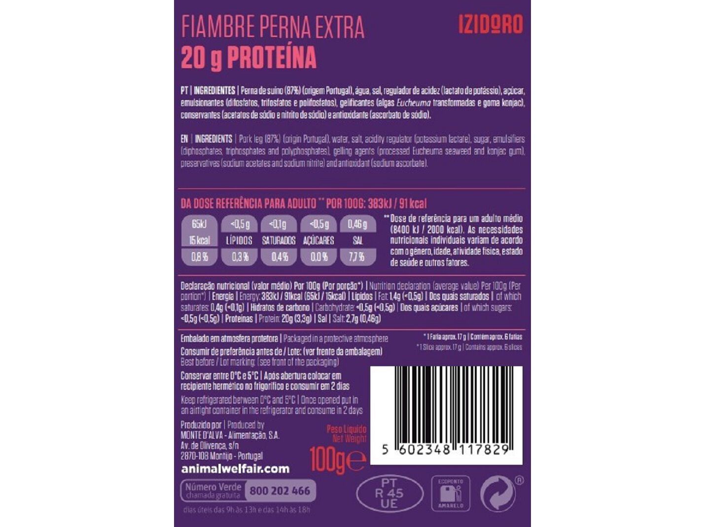 FIAMBRE PERNA EXTRA IZIDORO PROTEINA 100GR image number 1