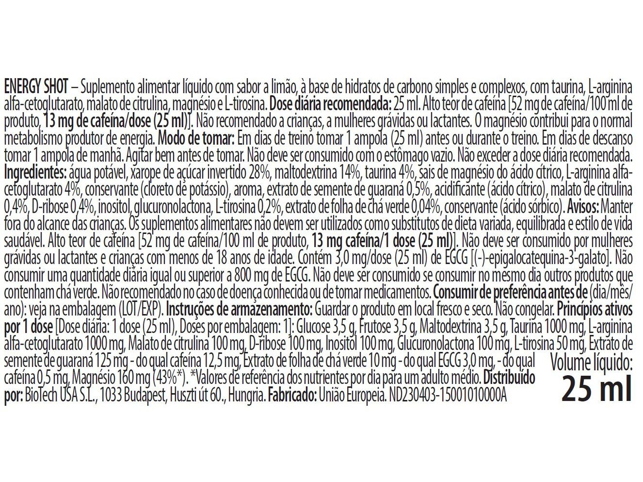 ENERGY SHOT BIOTECH USA LIM&Atilde;O 25ML image number 1