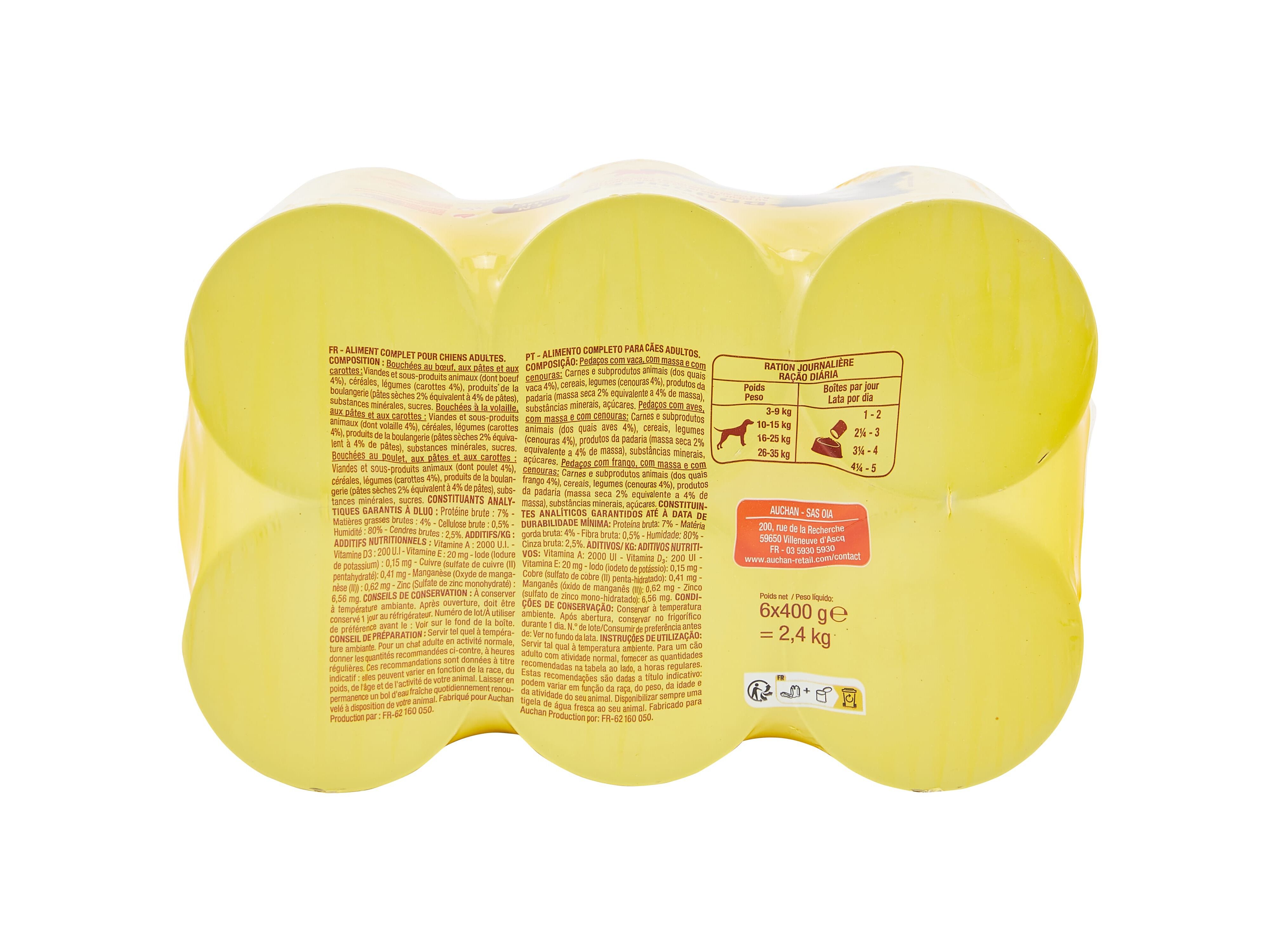 COMIDA H&Uacute;MIDA PARA C&Atilde;O AUCHAN PEDA&Ccedil;OS MOLHO CARNES 6X400G image number 2