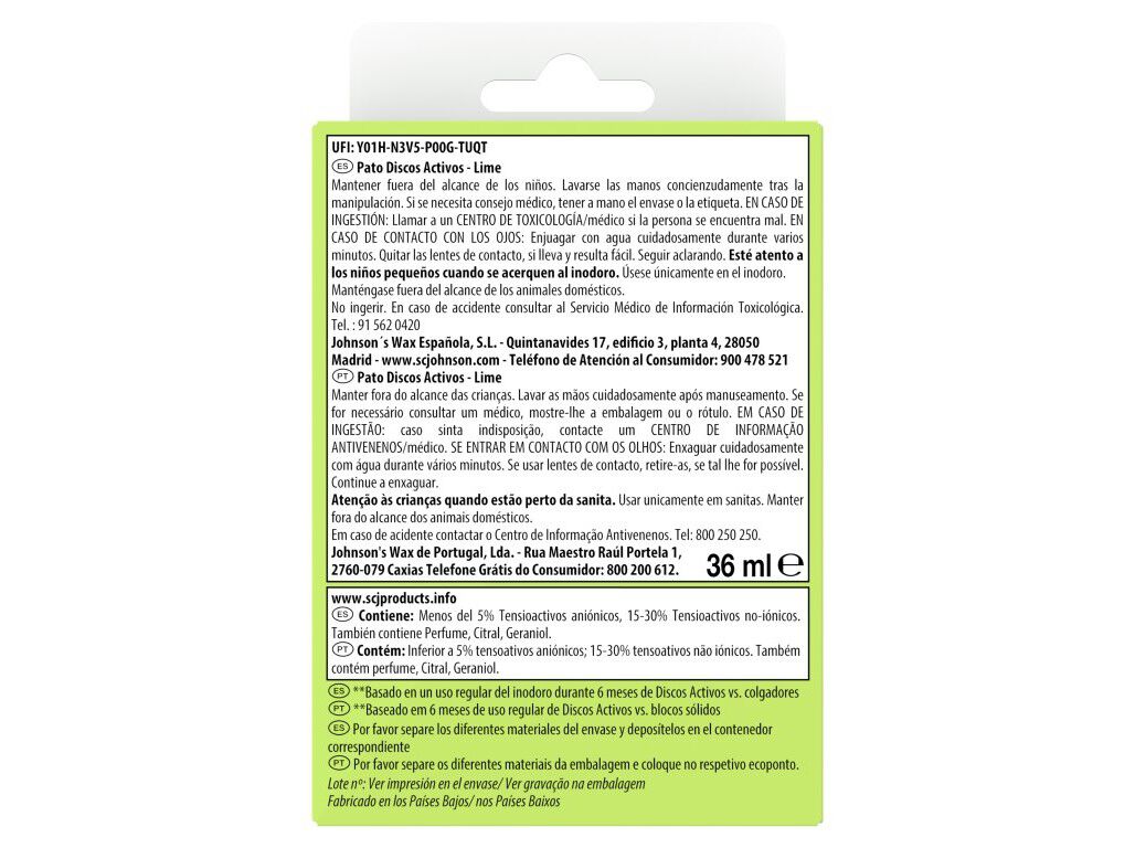 BLOCO SANIT&Aacute;RIO DISCOS PATO APARELHO + 3 RECARGAS LIME 3X36ML image number 1