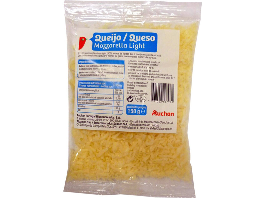 QUEIJO MOZZARELLA AUCHAN RALADO LIGHT 150 G