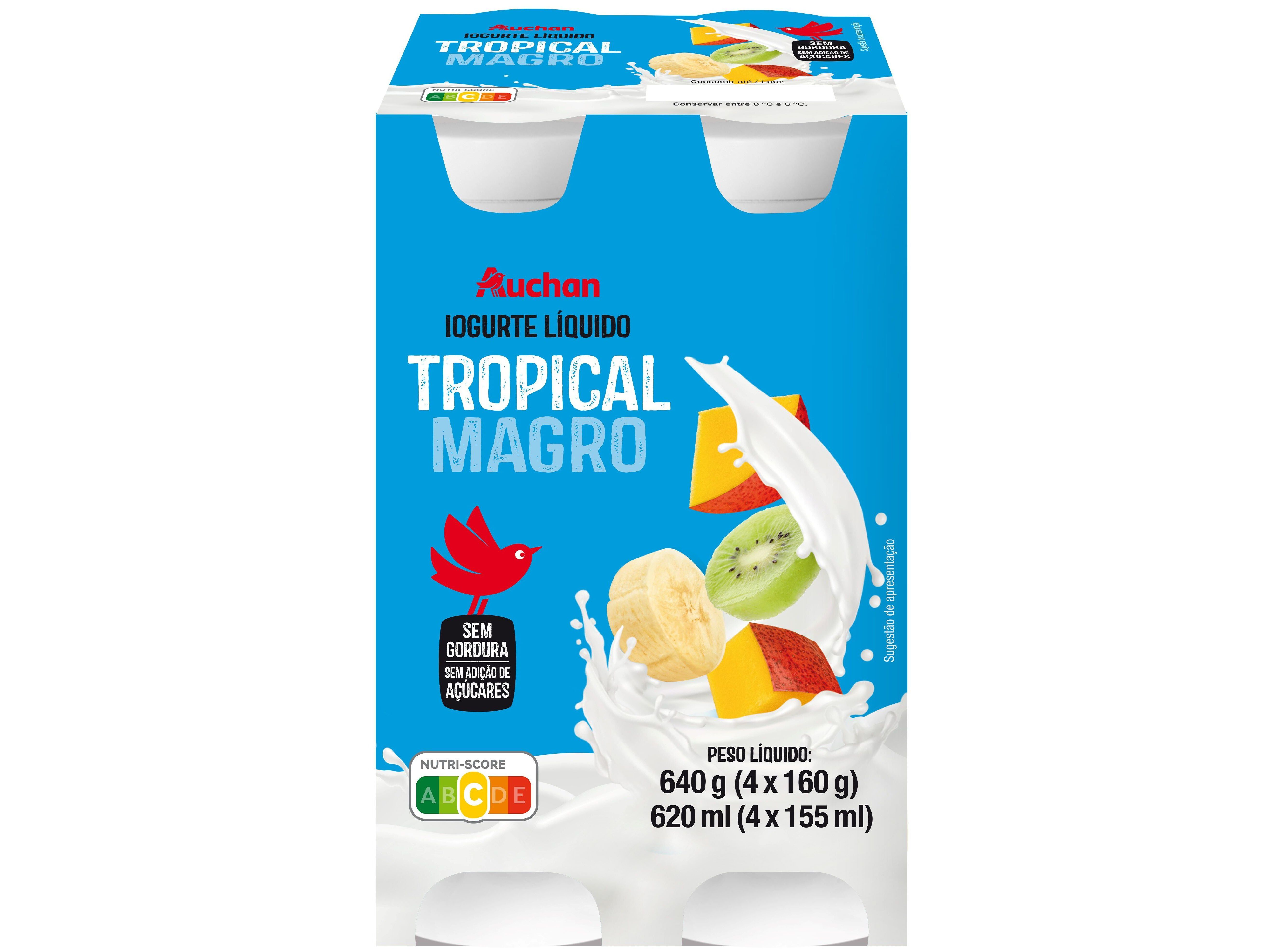 IOGURTE L&Iacute;QUIDO MAGRO AUCHAN TROPICAL 4X160G image number 0