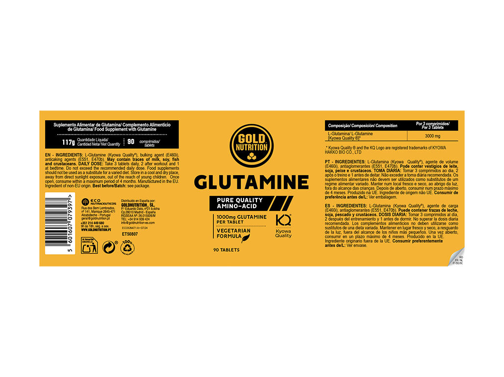 SUPLEMENTO GOLDNUTRITION GLUTAMINE 1000 MG 90 TABS image number 1
