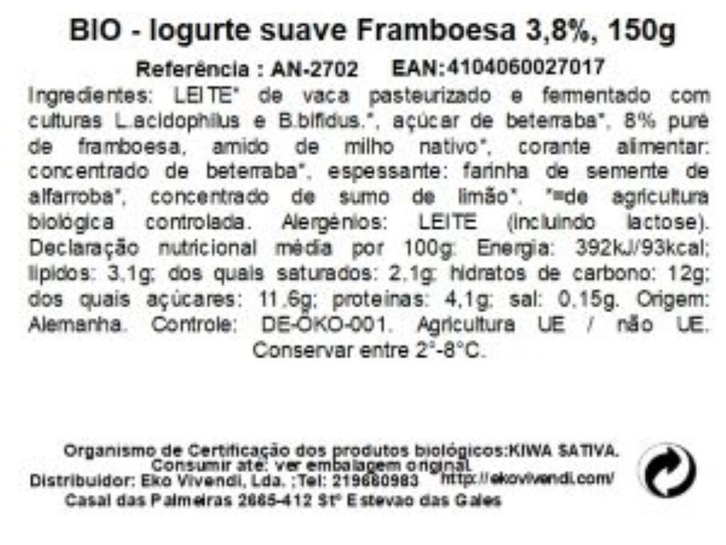 IOGURTE AROMA BIO ANDECHSER FRAMBOESA 150G image number 1