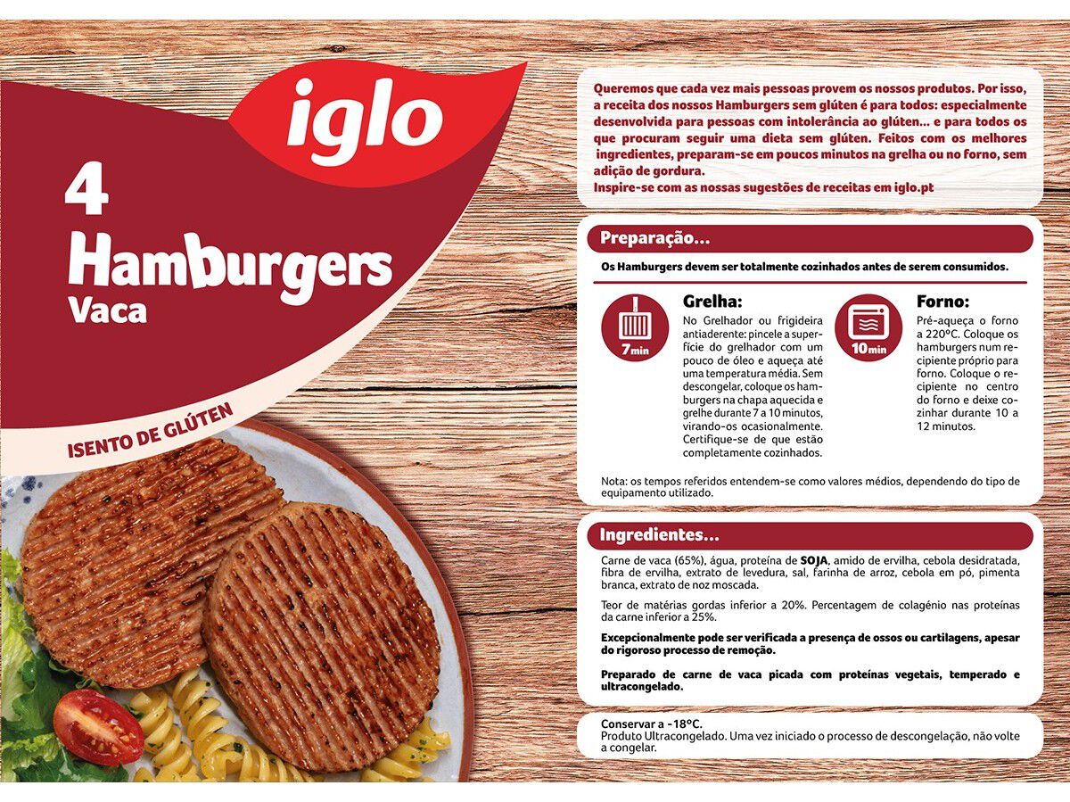 HAMBURGUERES IGLO VACA SEM GL&Uacute;TEN 4UN 320G image number 1