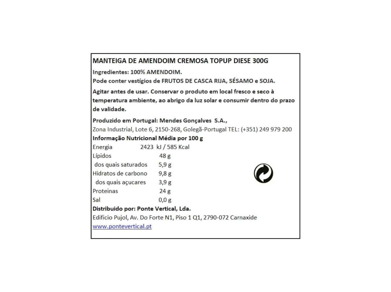 MANTEIGA AMENDOIM DIESE CREMOSA TOP UP 300G image number 1