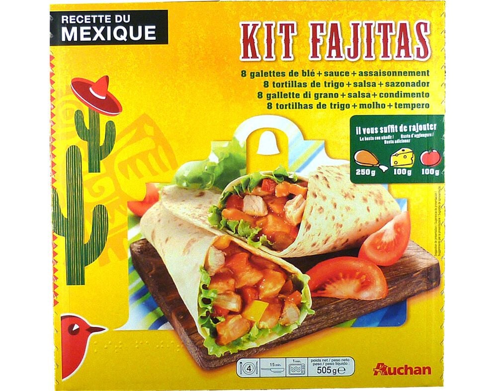 KIT AUCHAN FAJITAS 8UN 505G