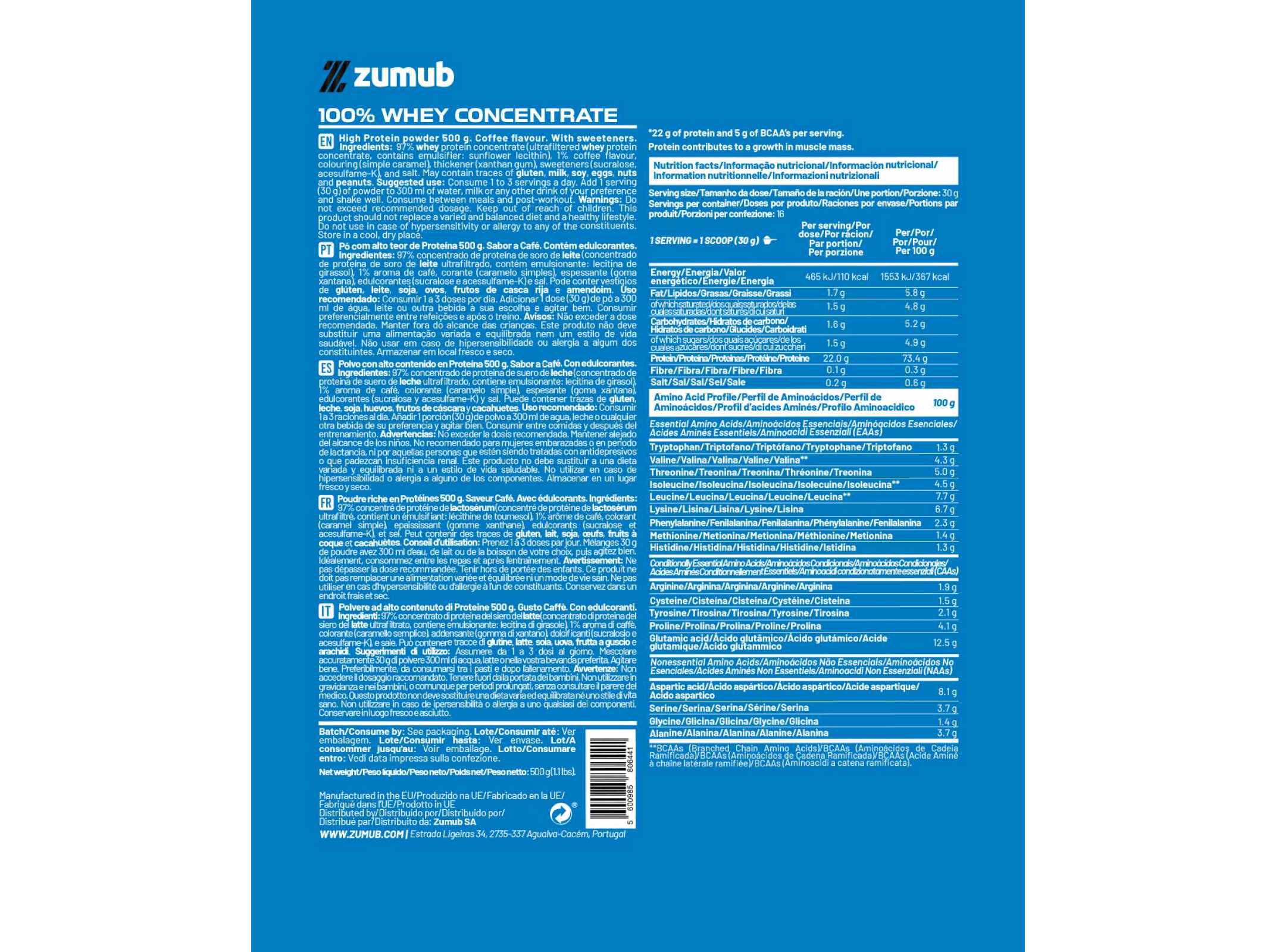 PROTEINA WHEY ZUMUB CAF&Eacute; 500G image number 1