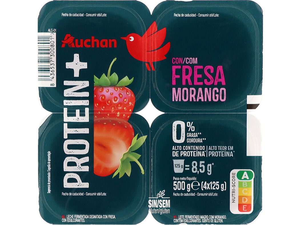 IOGURTE MAGRO PROTEIN+ AUCHAN MORANGO SEM GL&Uacute;TEN 4X125G image number 1