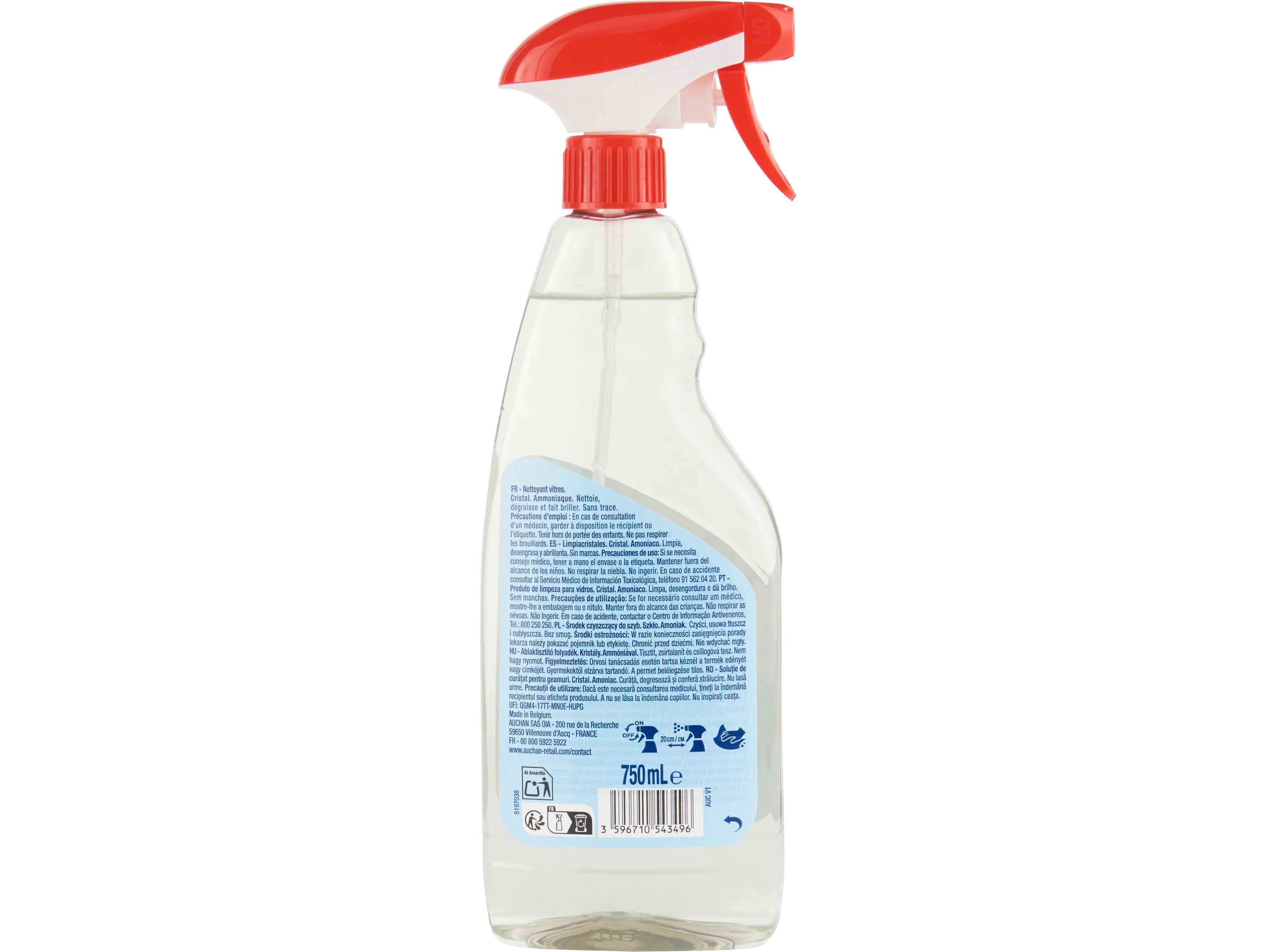 SPRAY LIMPA CRISTAIS AUCHAN AMON&Iacute;ACO 750ML image number 1
