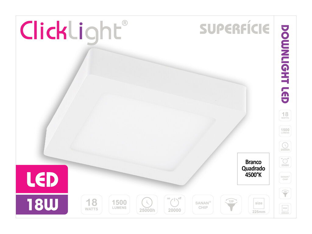 DOWNLIGHT SUPERF LED CLICKLIGHT QUADRADO BRANCO 18W image number 0