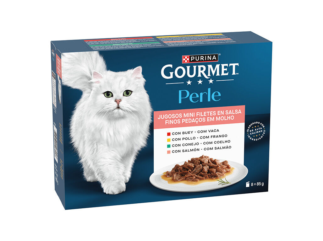 COMIDA H&Uacute;MIDA PARA GATO GOURMET PERLE FINOS PEDA&Ccedil;OS COM MOLHO 8X85G image number 1