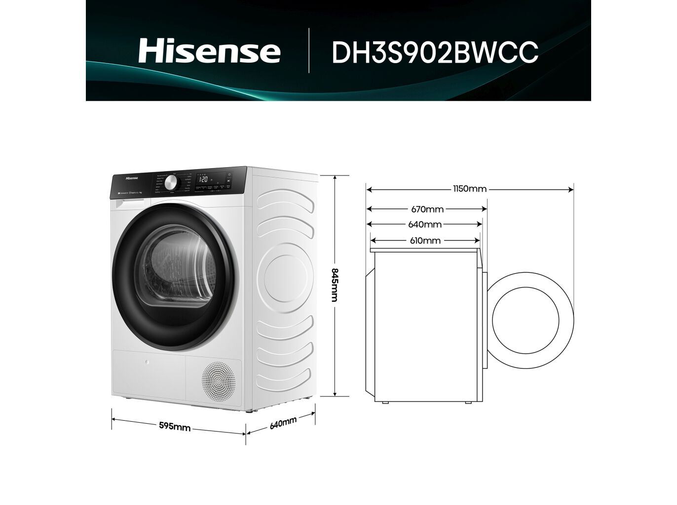 MAQUINA DE SECAR ROUPA HISENSE DH3S902BWCC SERIE 3S C 9KG BOMBA DE CALOR image number 1