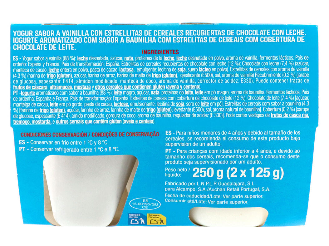IOGURTE AUCHAN BAUNILHA COM ESTRELITAS CHOCO 2X125G image number 2