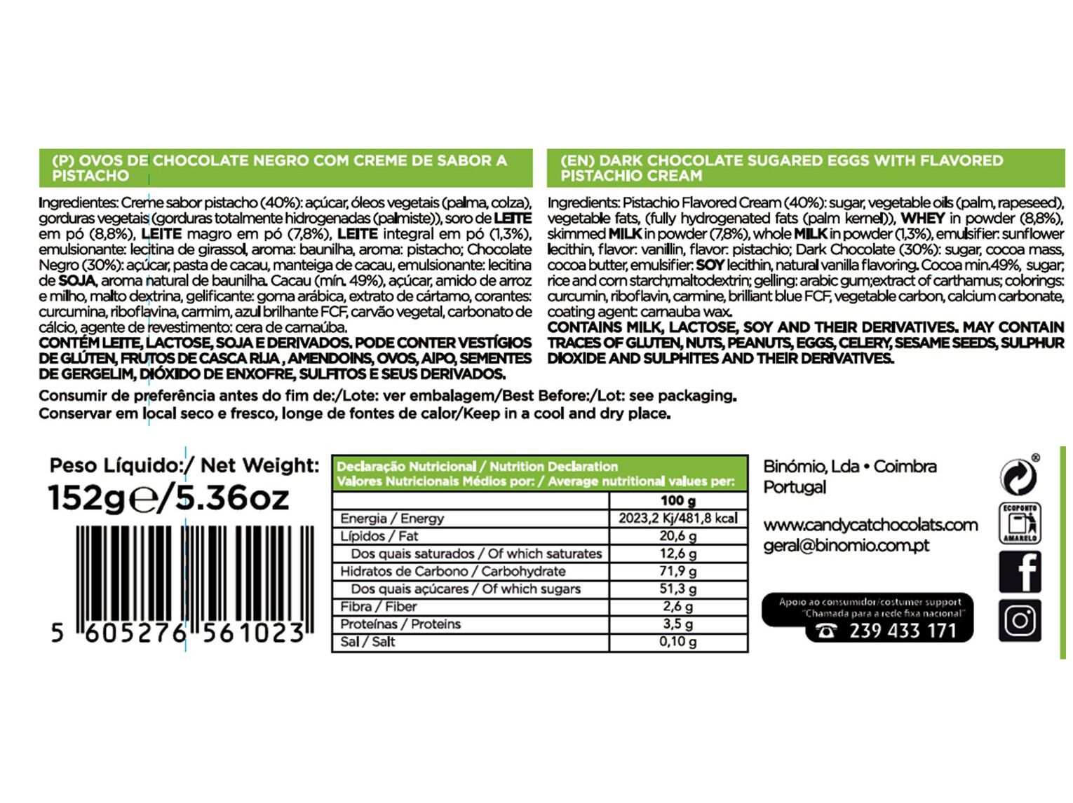 OVINHOS CANDYCAT CHOCOLATE NEGRO PISTACHO 152G image number 1