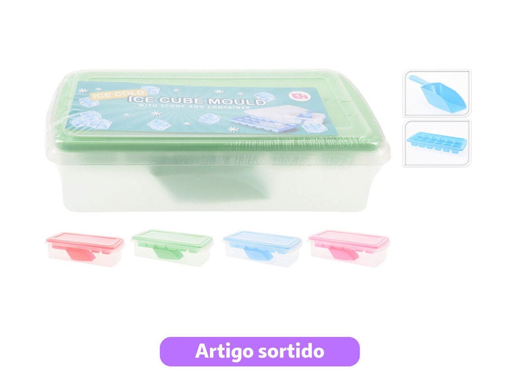 CUVETE GELO COM CAIXA E P&Aacute; 27X13.5X7.5CM CORES SORTIDAS