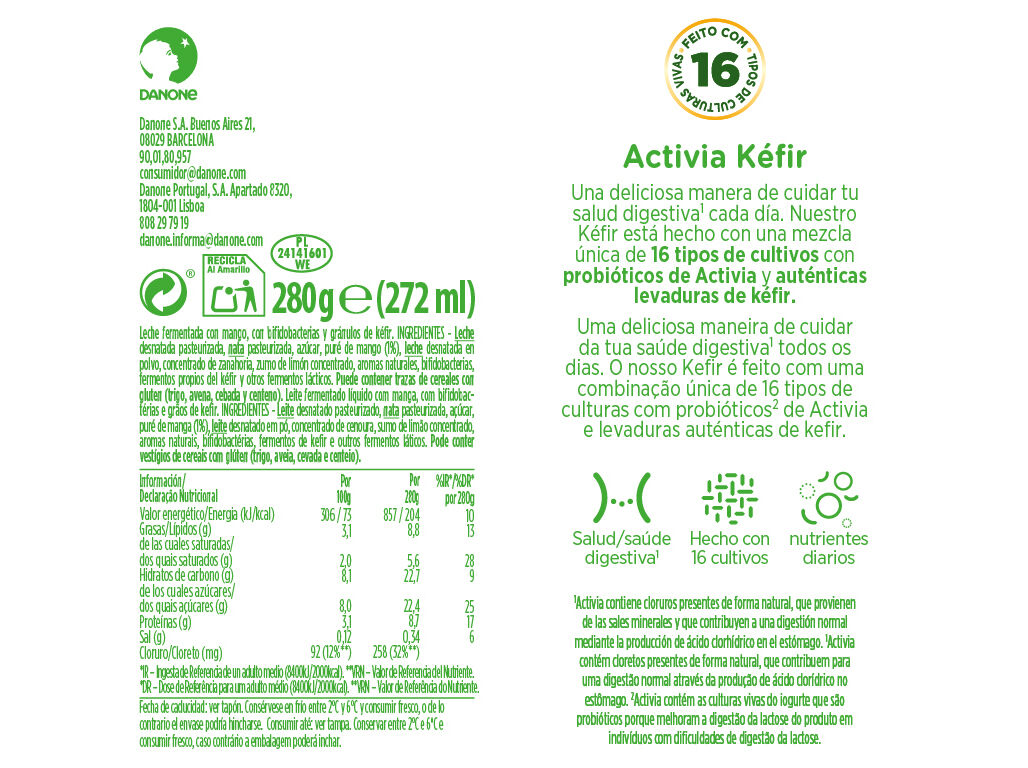 KEFIR ACTIVIA MANGA 280G image number 1