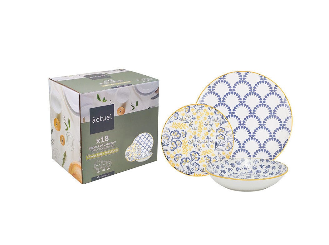 SERVI&Ccedil;O PORCELANA ACTUEL AZUL/AMARELO 18 PE&Ccedil;AS