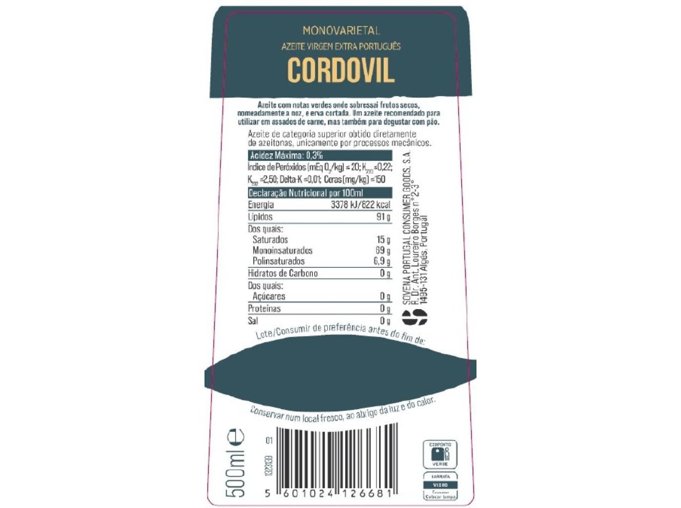 AZEITE VIRGEM EXTRA OLIVEIRA DA SERRA CORDOVIL 500ML image number 1
