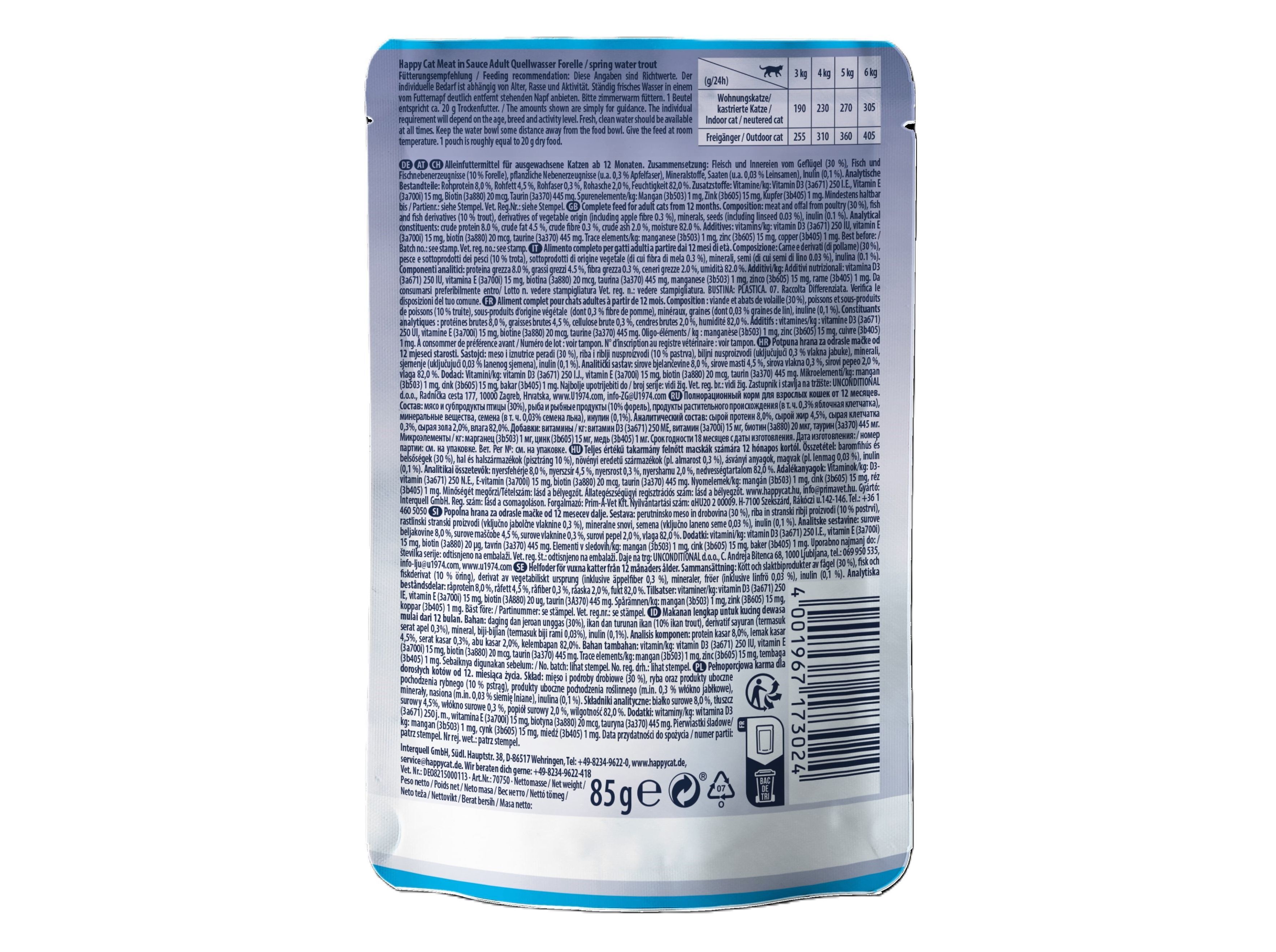 COMIDA H&Uacute;MIDA GATO HAPPY CAT ADULTO TRUTA 85G image number 2