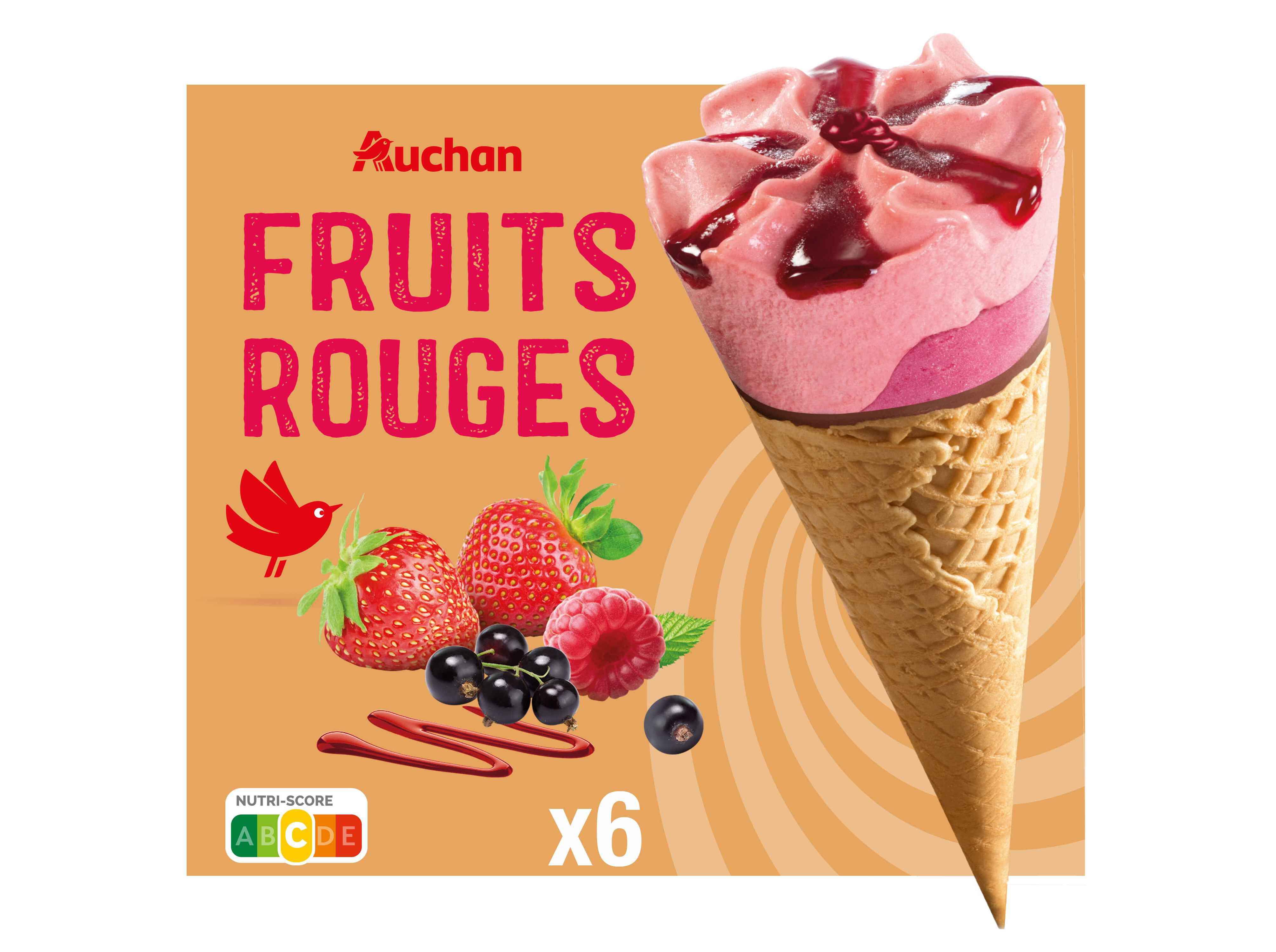 GELADO CONE AUCHAN FRUTOS VERMELHOS 6X120ML