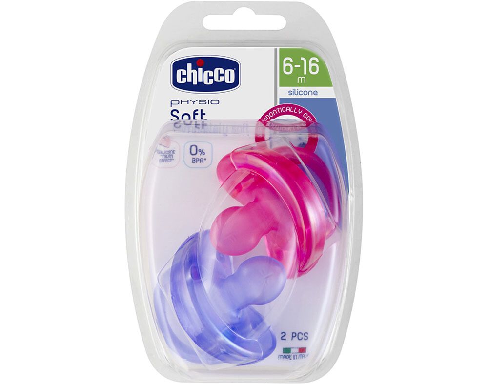 CHUPETA SOFT CHICCO SILICONE ROSA E ROXO 6-16MESES 2UN