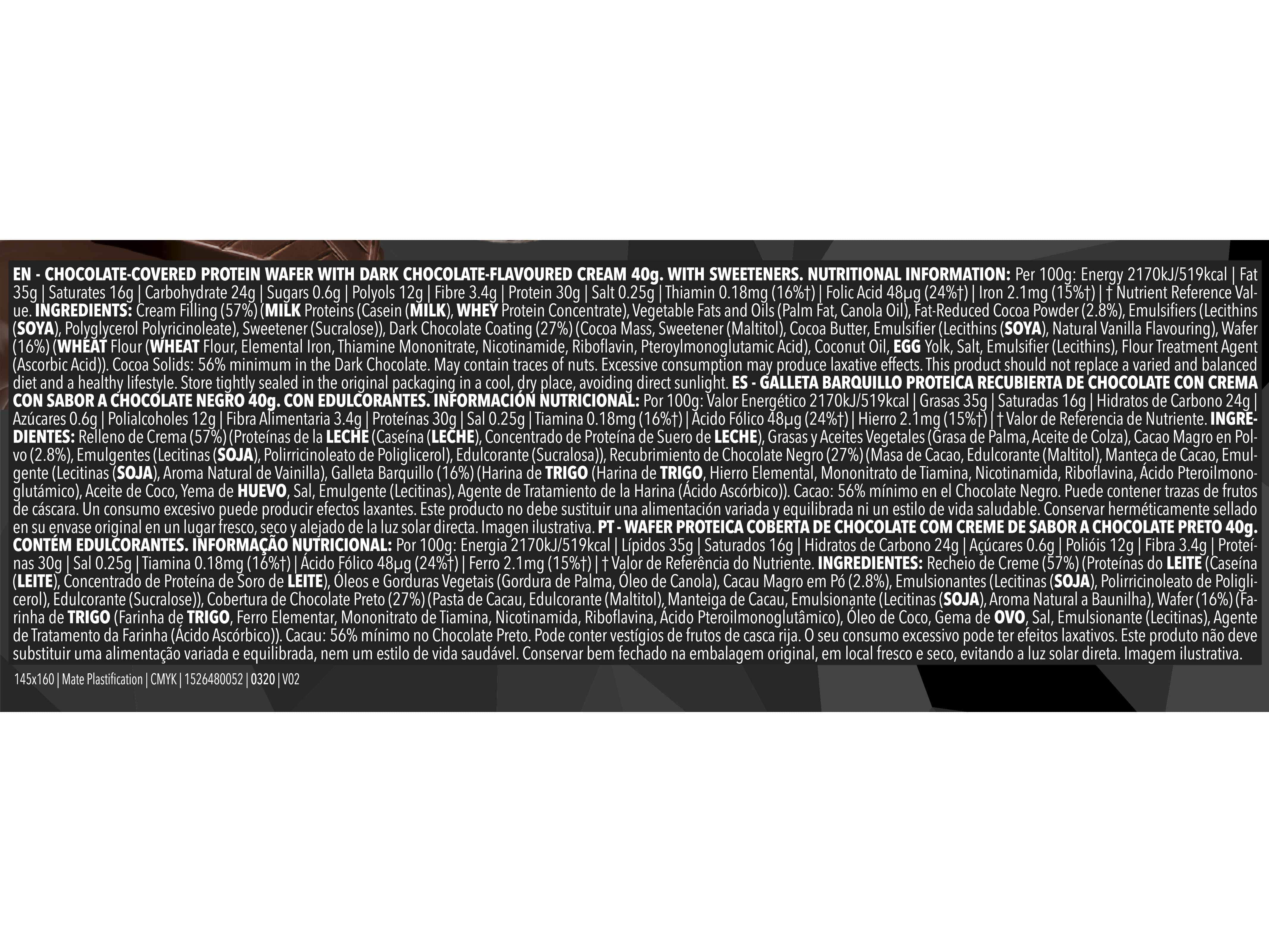 WAFER PROZIS ZERO PROTEICA CHOCOLATE PRETO 40G image number 1