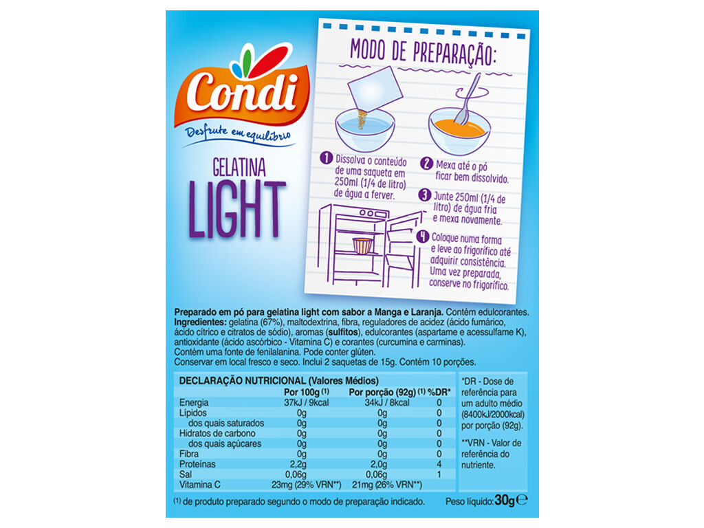 GELATINA CONDI MANGA LARANJA LIGHT 2X15G image number 1