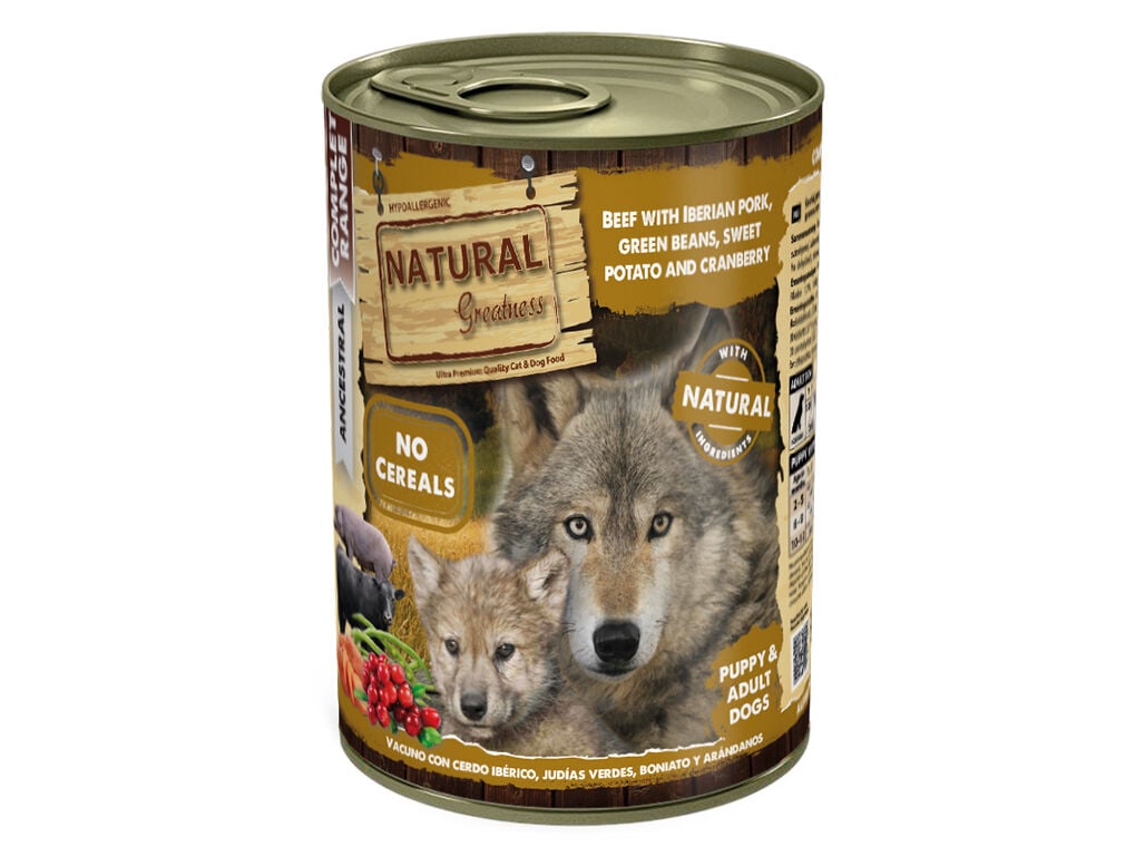 COMIDA H&Uacute;MIDA NATURAL GREATNESS C&Atilde;O VACA/PORCO 400G