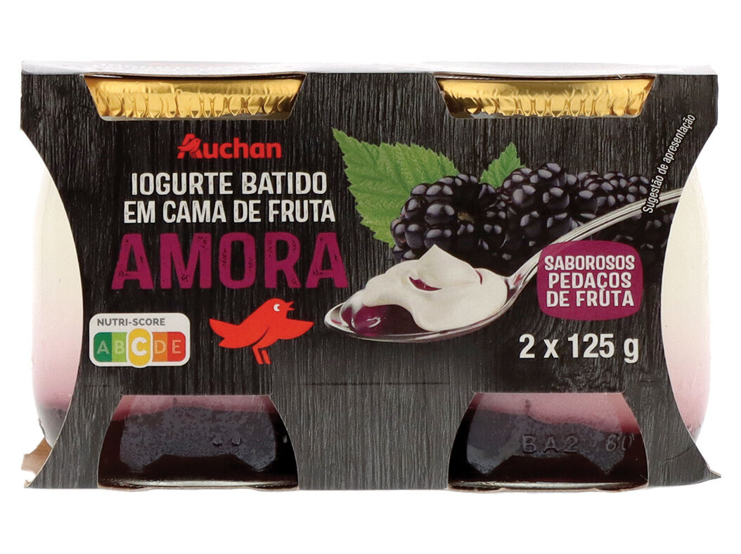 IOGURTE CREMOSO VIDRO AUCHAN COM PEDA&Ccedil;OS AMORA 2X125G