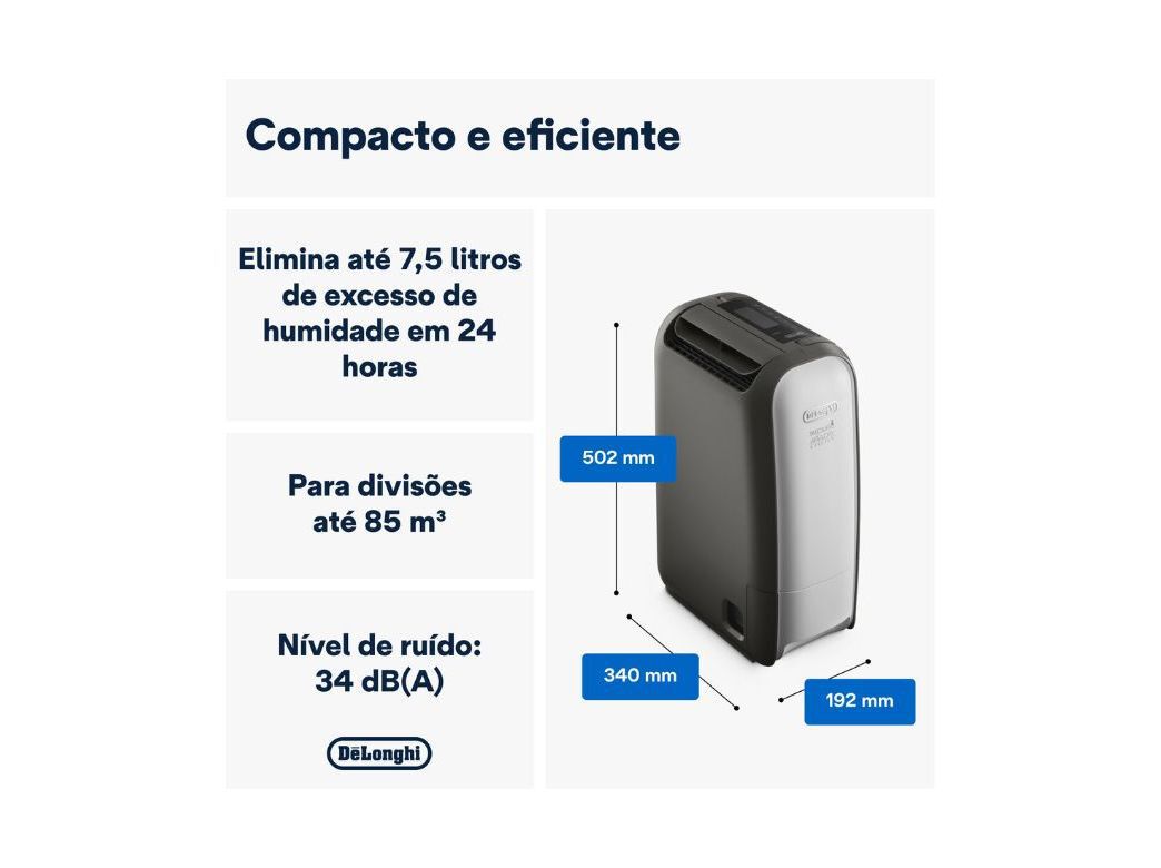 DESUMIDIFICADOR DELONGHI DNS80 CINZA (20L/DIA) image number 1