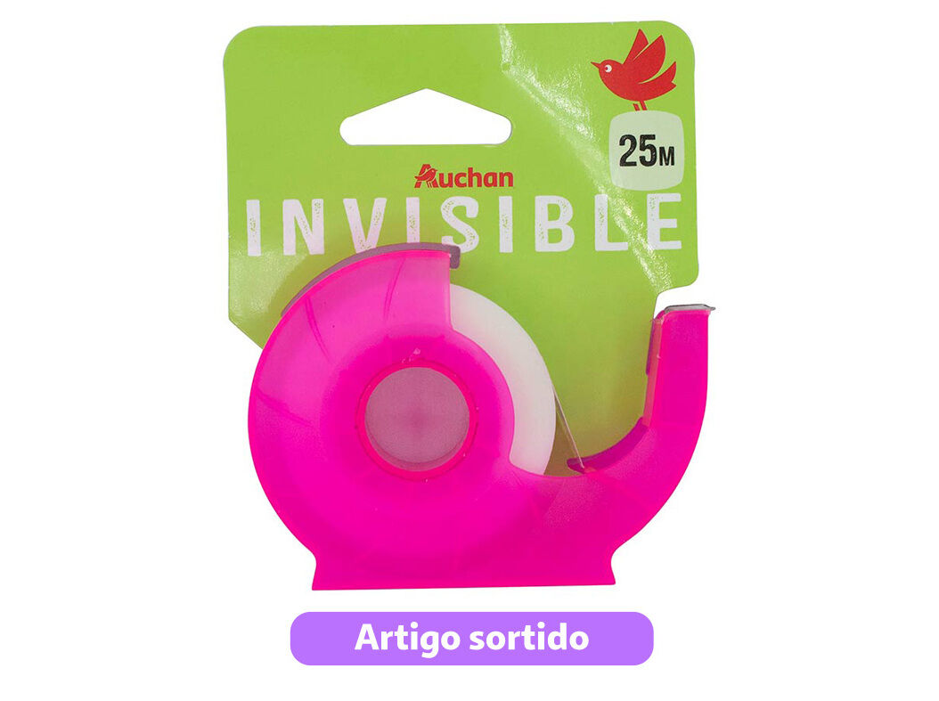 FITA COLA INVISIVEL AUCHAN COM DISPENSADOR 25M CORES SORTIDAS image number 1