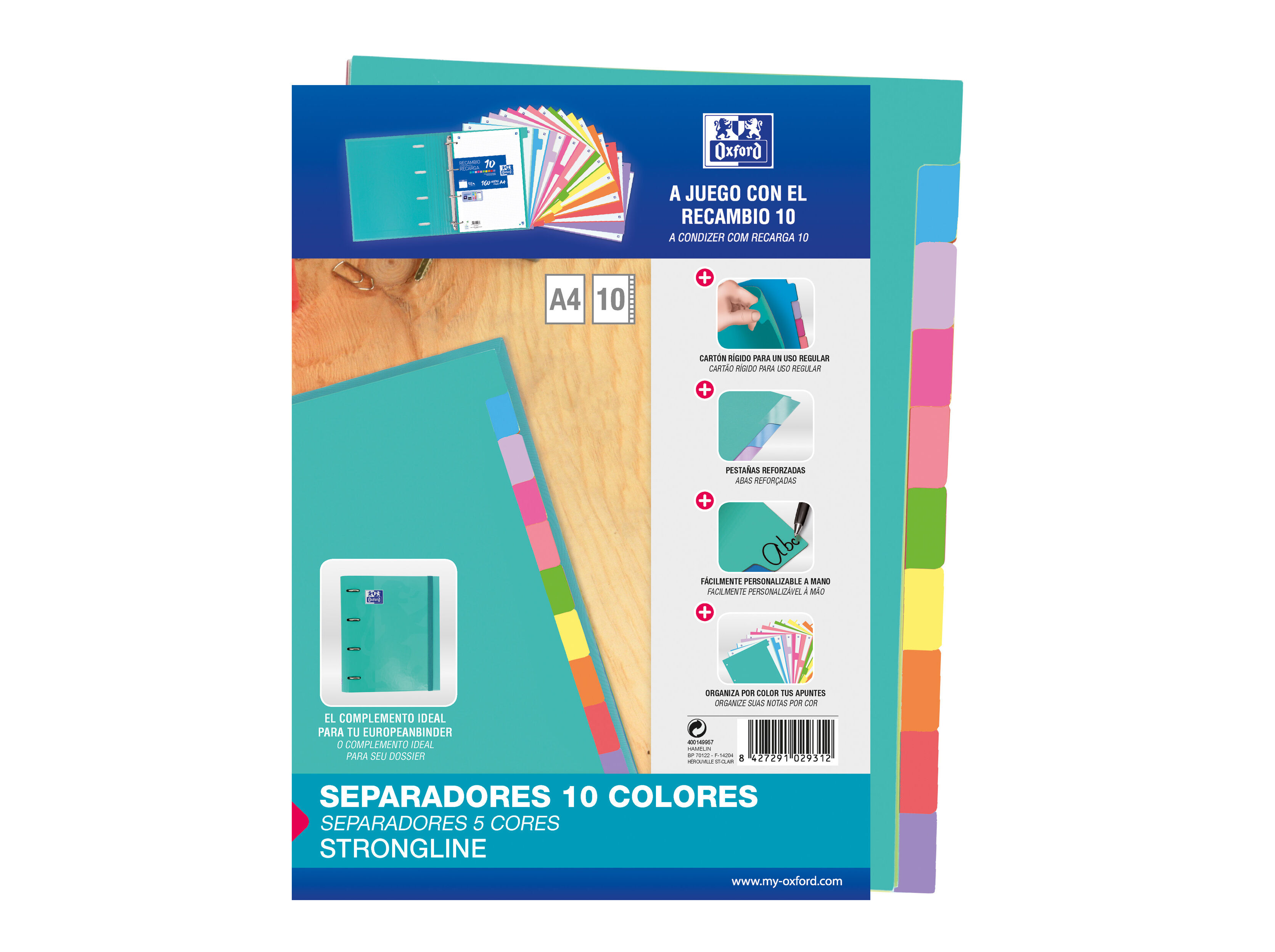 SEPARADORES EM CART&Atilde;O OXFORD A4 STRONGLINE 10 POSI&Ccedil;&Otilde;ES