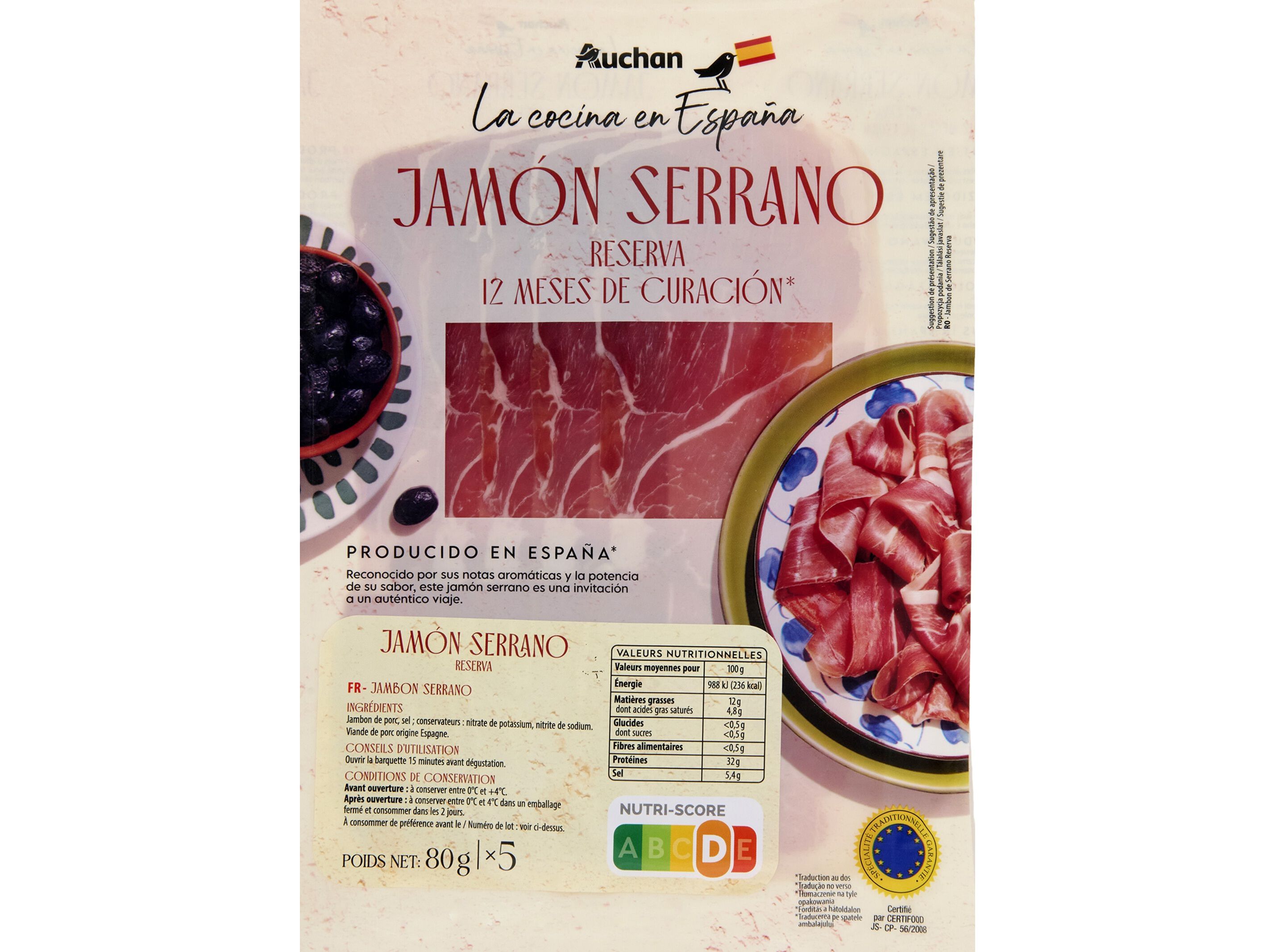 PRESUNTO SERRANO AUCHAN &Agrave; MESA EM ESPANHA 80G