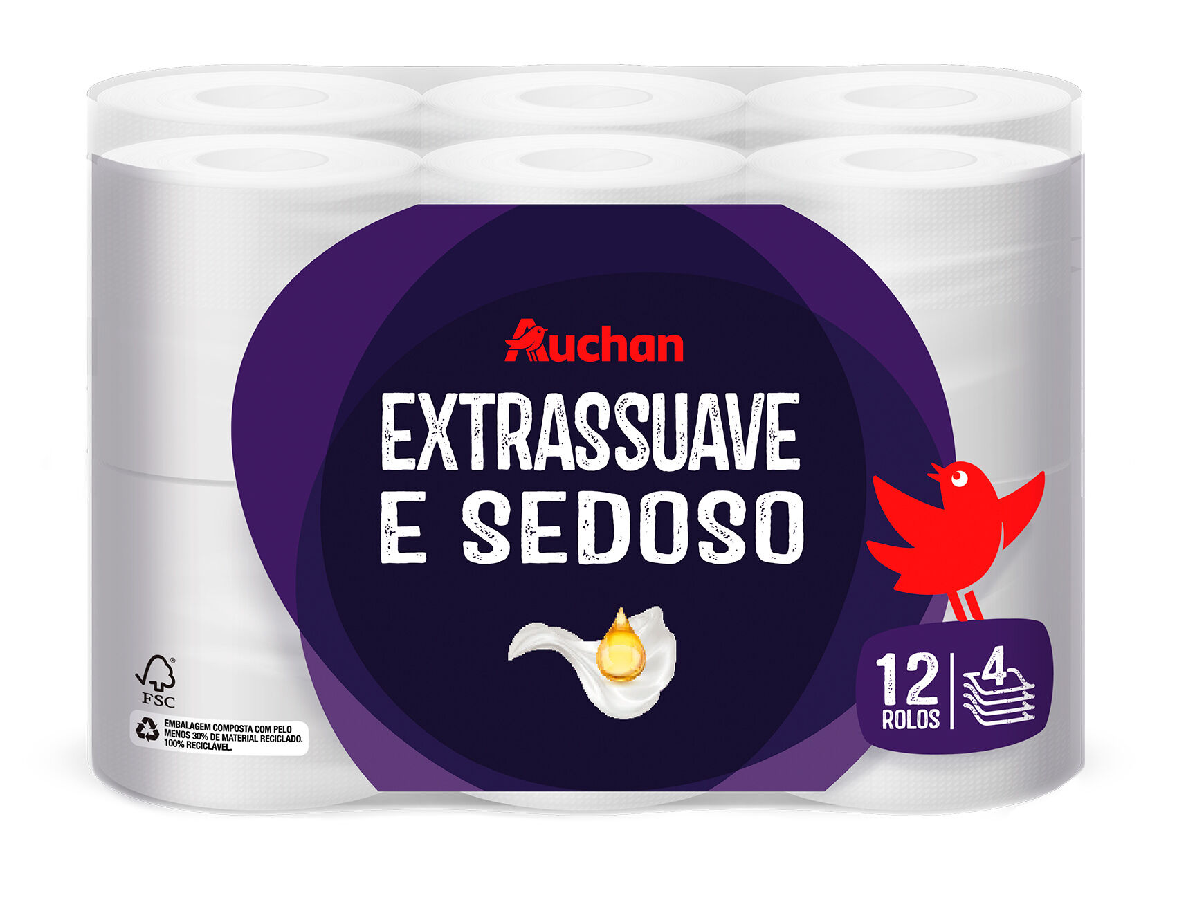 PAPEL HIGI&Eacute;NICO AUCHAN EXTRASSUAVE E SEDOSO 4F 12UN image number 0