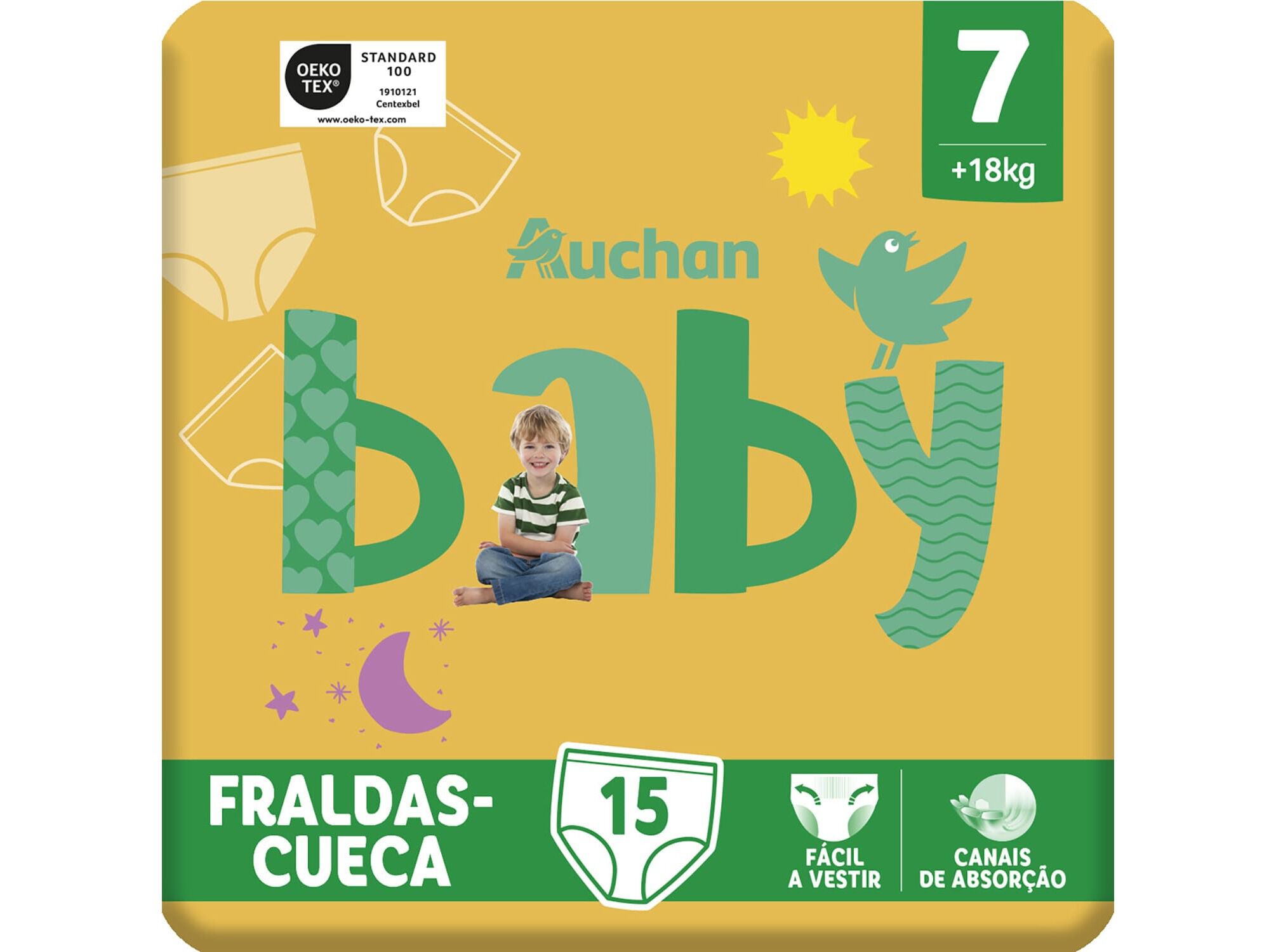 FRALDAS CUECA AUCHAN BABY TAMANHO 7 +18KG 15UN