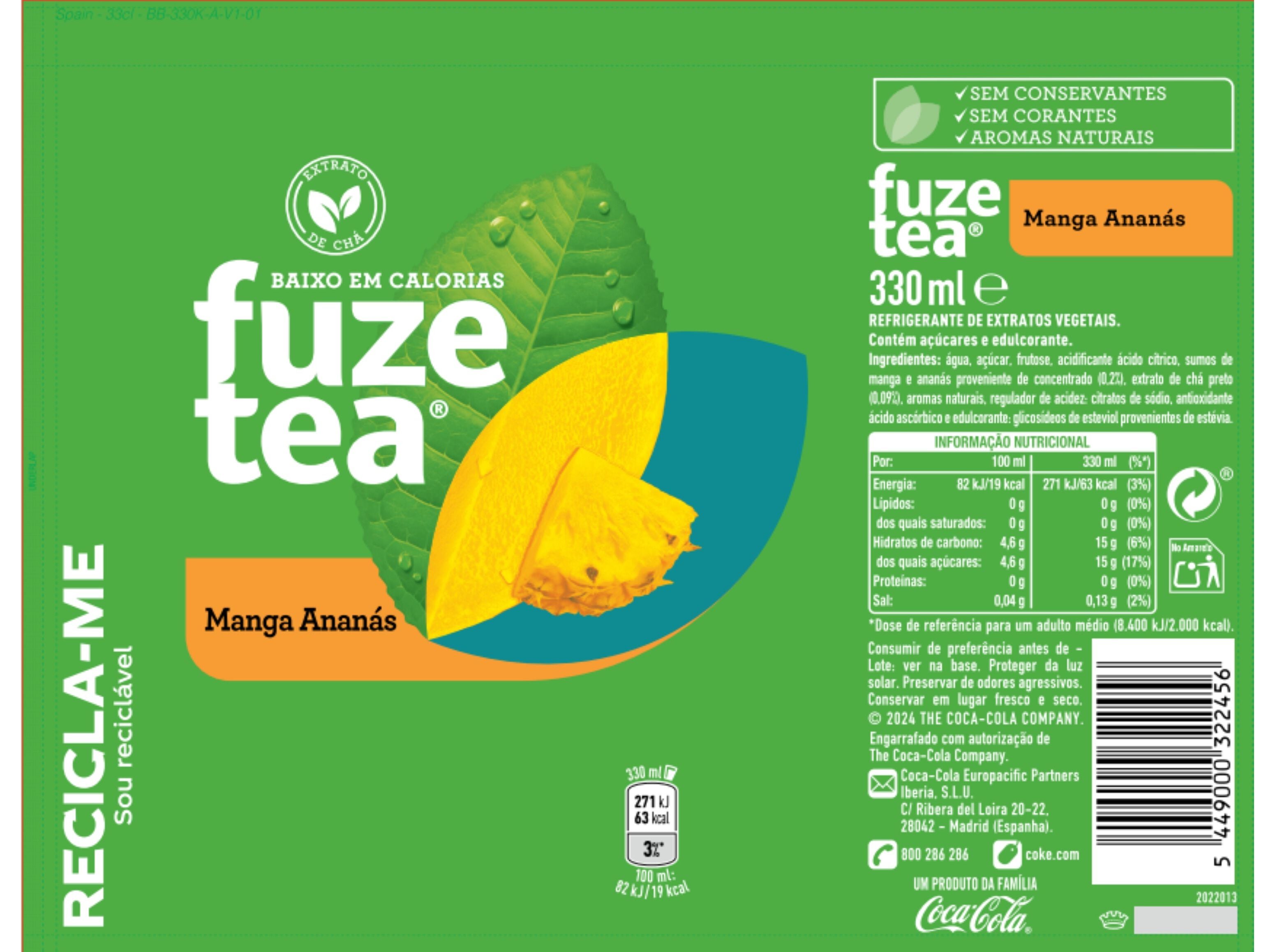 ICE TEA FUZE TEA MANGA ANAN&Aacute;S 0.33L (SDR) image number 1