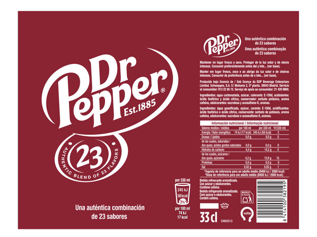 REFRIGERANTE C/ G&Aacute;S DR PEPPER AUTHENTIC LATA 0.33L(SDR) image number 1