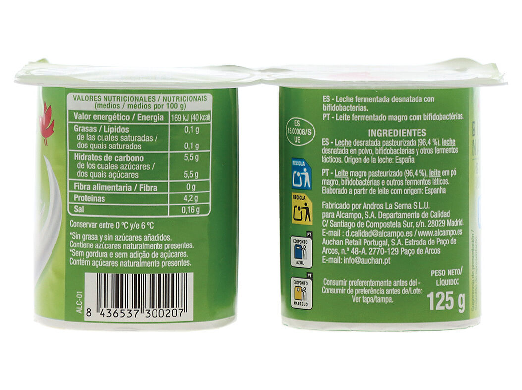 IOGURTE BIFIDUS AUCHAN MAGRO NATURAL 4X125G image number 2